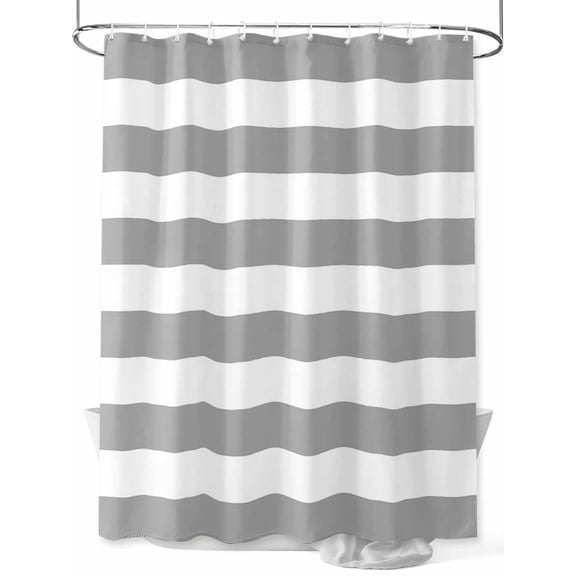 Shower Curtains for Bathroom-72"x84", Gray White Horizontal Striped Waterproof Bath Curtain Grommet Shower Curtain Set with Hooks, Farm Classic Pattern Washable Bath Accessories