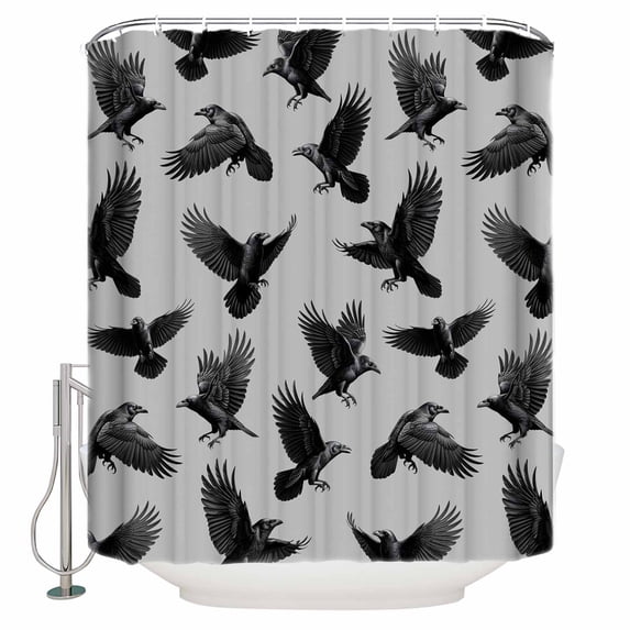 Shower Curtains for Bathroom-72"x84",Halloween Crow on Grey Waterproof Bath Curtain Grommet Shower Curtain Set with Hooks,Watercolor Animal Washable Bath Accessories