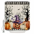 thumbnail image 1 of Shower Curtains for Bathroom-72"x84",Halloween Witch Hat Pumpkin Waterproof Bath Curtain Grommet Shower Curtain Set with Hooks,Bat Tree Buffalo on Burlap Washable Bath Accessories, 1 of 6
