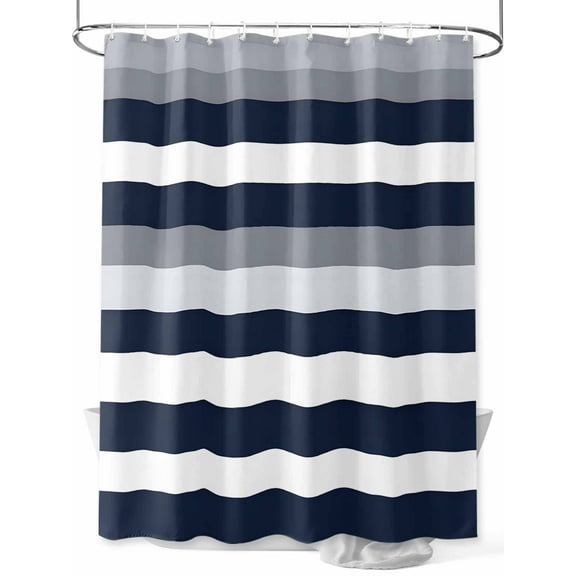 Shower Curtains for Bathroom-72"x84", Minimalist Art Horizontal Stripe Waterproof Bath Curtain Grommet Shower Curtain Set with Hooks, Modern Blue Gray White Line Washable Bath Accessories