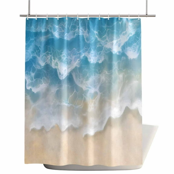 Shower Curtains for Bathroom-72"x84",Natural Seaside Beach Scene Waterproof Bath Curtain Grommet Shower Curtain Set with Hooks,Ocean Wave Blue Water Ripple Washable Bath Accessories