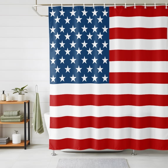 Shower Curtains for Bathroom, American Flag Waterproof Fabric Shower Curtain, Blue Red USA Flag Decorative Bathroom Curtain for Bathtub, 36"x72", No Hooks Included