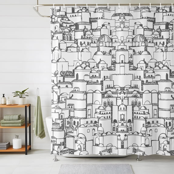 Shower Curtains for Bathroom, Black and White Waterproof Fabric Shower Curtain, Retro Modern City Silhouette Decorative Bathroom Curtain for Bathtub, 72"x78", No Hooks Included