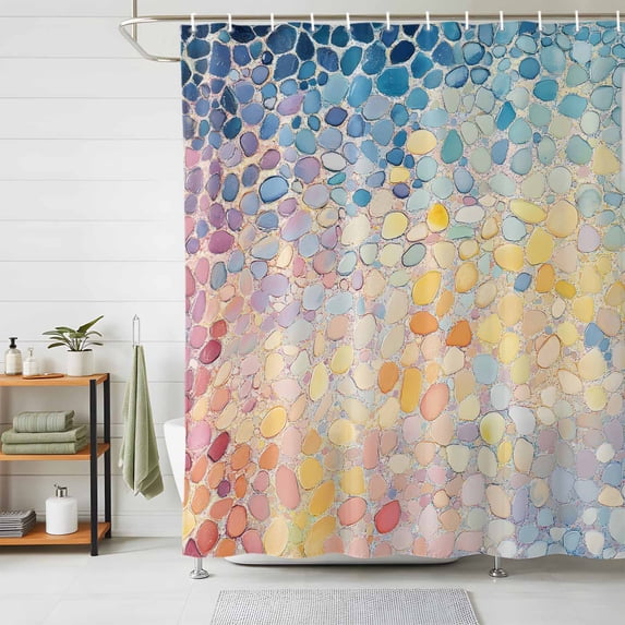 Shower Curtains for Bathroom, Blue Abstract Waterproof Fabric Shower Curtain, Orange Yellow Gradient Stone Brushwork Decorative Bathroom Curtain for Bathtub, 72"x72", No Hooks Included