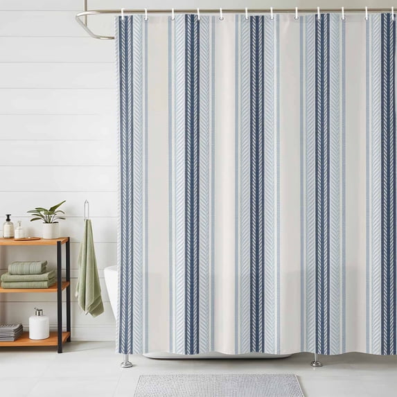 Shower Curtains for Bathroom, Blue Beige Waterproof Fabric Shower Curtain, Modern Abstract Gradient Vertical Stripes Decorative Bathroom Curtain for Bathtub, 72"x84", No Hooks Included