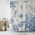 thumbnail image 1 of Shower Curtains for Bathroom, Blue Coastal Starfish Waterproof Fabric Shower Curtain, Beach Ocean Nautical Shells Conch Decorative Bathroom Curtain for Bathtub, 72"x72", No Hooks Included, 1 of 9
