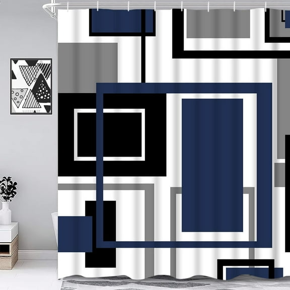 Shower Curtains for Bathroom Blue Geometric Shower Curtain Navy Blue Shower Curtain Modern Shower Curtain, Waterproof Black Blue and Gray Shower Curtain with 12 Hooks, 72" x 72"