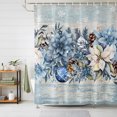 thumbnail image 1 of Shower Curtains for Bathroom, Blue Poinsettia Christmas Waterproof Fabric Shower Curtain, Xmas Botanical Balls Snowflake Vintage Decorative Bathroom Curtain for Bathtub, 36"x72", No Hooks Included, 1 of 9