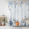 thumbnail image 1 of Shower Curtains for Bathroom, Blue Pumpkins Fall Waterproof Fabric Shower Curtain, Thanksgiving Coastal Eucalyptus Leaves Decorative Bathroom Curtain for Bathtub, 36"x72", No Hooks Included, 1 of 9