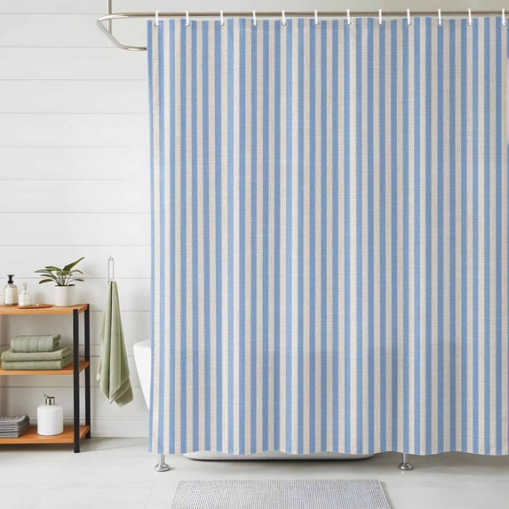 Shower Curtains for Bathroom, Blue Striped Waterproof Fabric Shower Curtain, Modern Simple Farmhouse Beige Vintage Decorative Bathroom Curtain for Bathtub, 72"x78", No Hooks Included