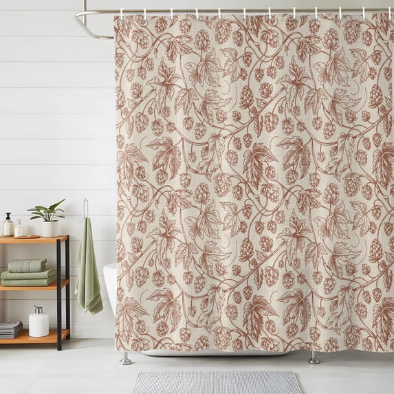 Shower Curtains for Bathroom, Brown Flowers Waterproof Fabric Shower Curtain, Vintage Farmhouse Floral Leaves Vines Decorative Bathroom Curtain for Bathtub, 72"x72", No Hooks Included