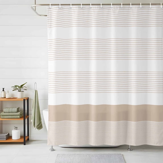 Shower Curtains for Bathroom, Brown Stripe Waterproof Fabric Shower Curtain, Modern Rustic Horizontal Brown Striped Decorative Bathroom Curtain for Bathtub, 36"x72", No Hooks Included