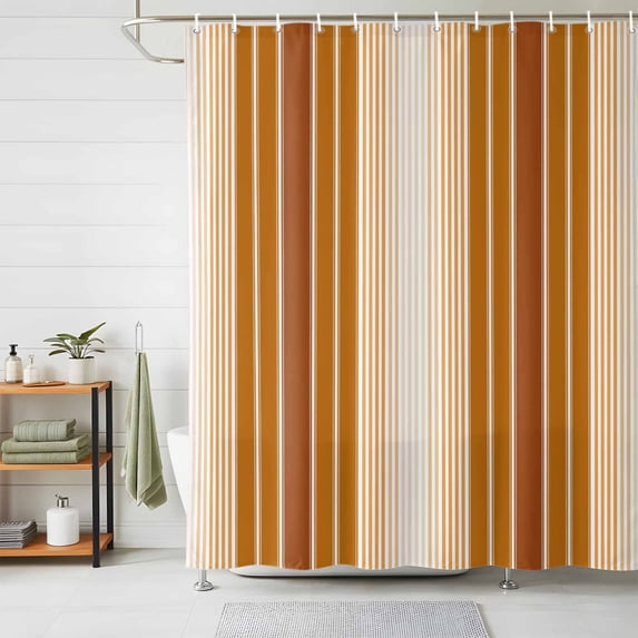 Shower Curtains for Bathroom, Burnt Orange Ombre Stripe Waterproof Fabric Shower Curtain, Farmhouse Simple Striped Decorative Bathroom Curtain for Bathtub, 36"x72", No Hooks Included