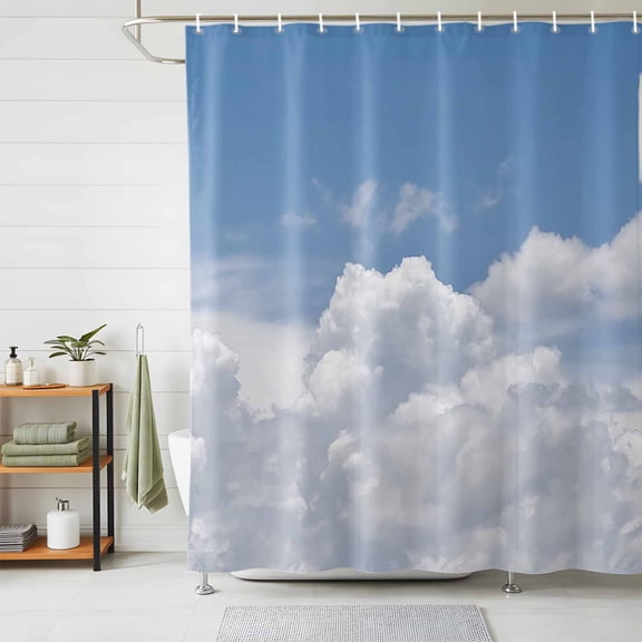 Shower Curtains for Bathroom, Clouds Waterproof Fabric Shower Curtain, Blue White Sky Natural Landscape Decorative Bathroom Curtain for Bathtub, 36"x72", No Hooks Included