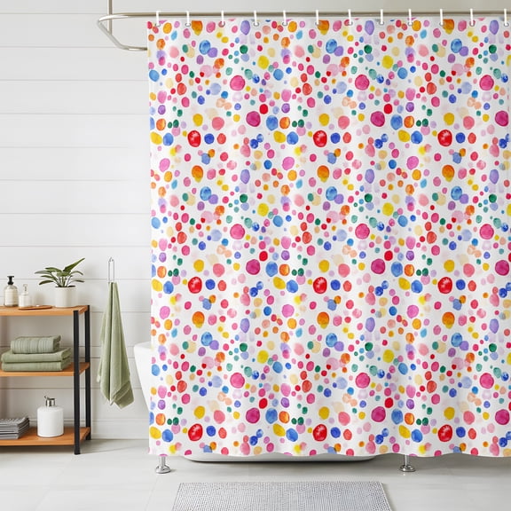 Shower Curtains for Bathroom, Colorful Polka Dot Waterproof Fabric Shower Curtain, Rainbow Watercolor Polka Dots Decorative Bathroom Curtain for Bathtub, 72"x78", No Hooks Included