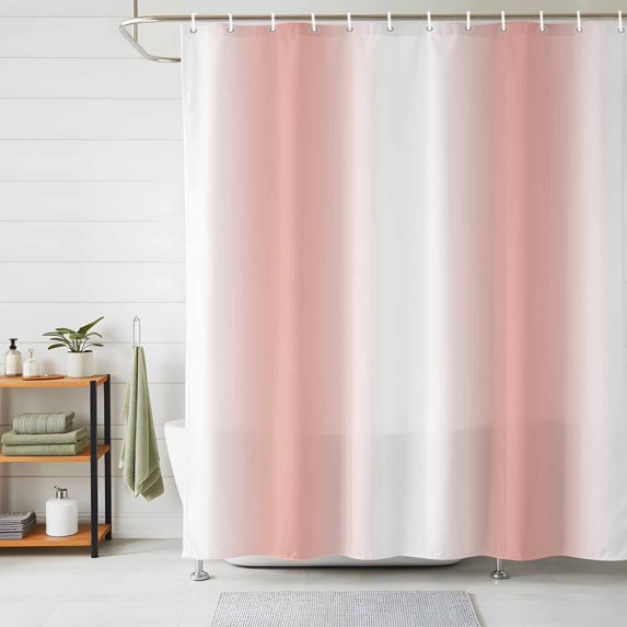 Shower Curtains for Bathroom, Coral Red White Waterproof Fabric Shower Curtain, Modern Gradient Vertical Stripes Geometric Decorative Bathroom Curtain for Bathtub, 36"x72", No Hooks Included