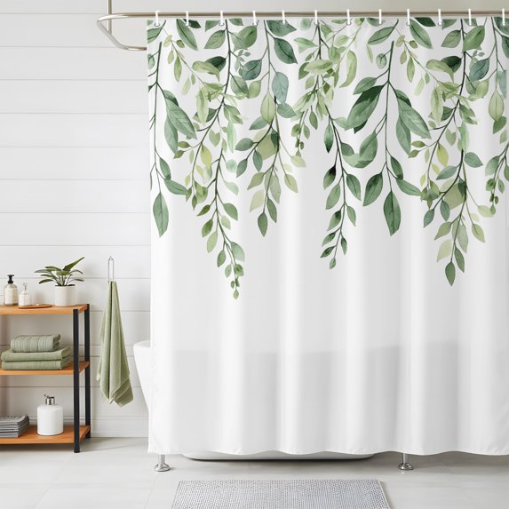 Shower Curtains for Bathroom, Eucalyptus Leaves Waterproof Fabric Shower Curtain, Sage Green Spring Summer Botanical Decorative Bathroom Curtain for Bathtub, 72"x78", No Hooks Included