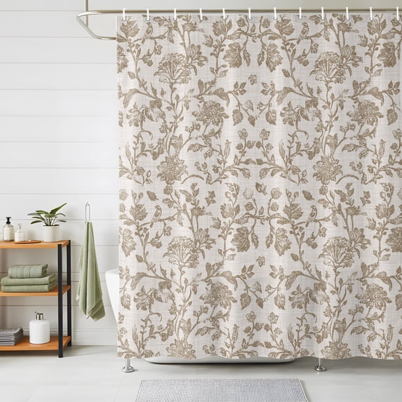 Shower Curtains for Bathroom, Farmhouse Khaki Waterproof Fabric Shower Curtain, Vintage Flower Leaf Botanical Plant Decorative Bathroom Curtain for Bathtub, 72"x84", No Hooks Included