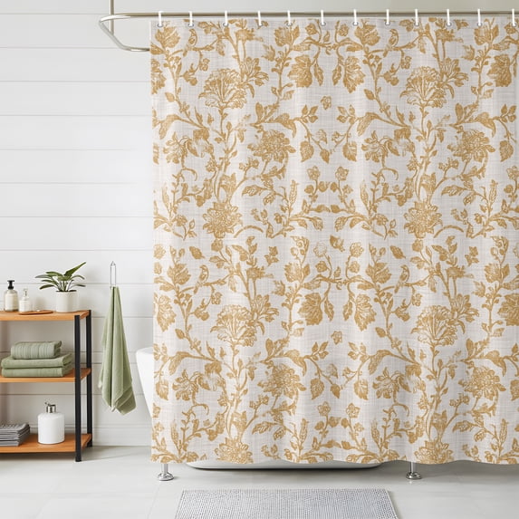 Shower Curtains for Bathroom, Farmhouse Orange Waterproof Fabric Shower Curtain, Vintage Flower Leaf Botanical Plant Decorative Bathroom Curtain for Bathtub, 72"x72", No Hooks Included