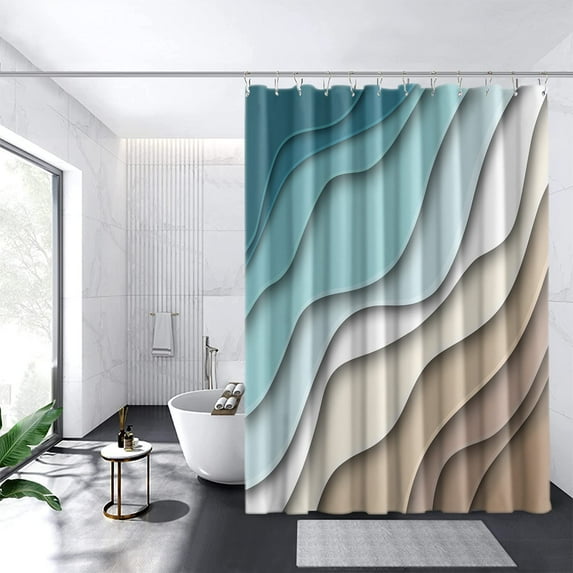 Shower Curtains for Bathroom Geometric Ocean Bathroom Curtain Turquoise Teal Ombre Brown Abstract Beach Waterproof Bath Curtain Decorative Bathtub Accessories 72 x 72 Inch