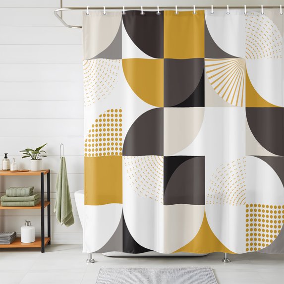 Shower Curtains for Bathroom, Geometric, Waterproof Fabric Shower Curtain, Abstract Middle Century Boho Orange Black Grey Polka Dot Decorative Bathroom Curtain for Bathtub, 66"x72", No Hooks Included