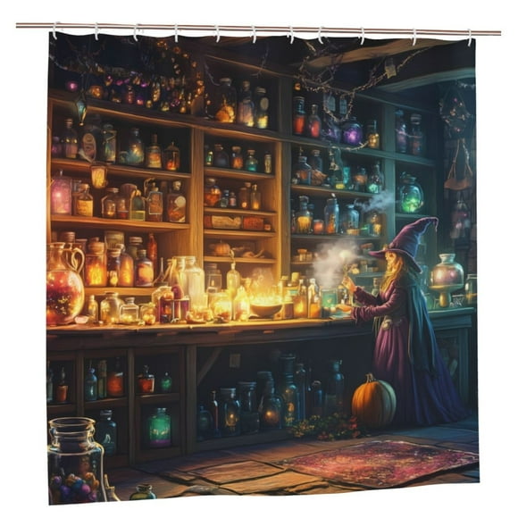 Shower Curtains for Bathroom - Halloween Witch Candy House Washable Waterproof Shower Curtains Set with 12 Shower Curtain Hooks, Bathroom Shower Curtains for Bathroom Decor