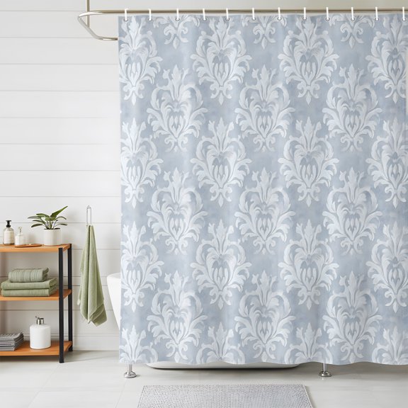 Shower Curtains for Bathroom, Haze Blue Boho Waterproof Fabric Shower Curtain, Neutral Middle Century Turkish Pattern Decorative Bathroom Curtain for Bathtub, 36"x72", No Hooks Included