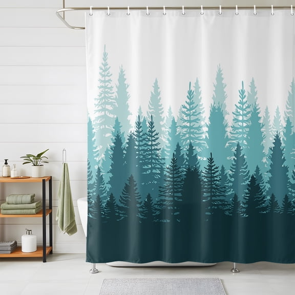 Shower Curtains for Bathroom, Modern Forest Aqua, Waterproof Fabric Shower Curtain, Gradient Aesthetics Modern Color Decor Decorative Bathroom Curtain for Bathtub, 36"x72", No Hooks Included
