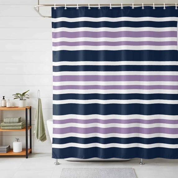 Shower Curtains for Bathroom, Navy Blue Purple Striped Waterproof Fabric Shower Curtain, Gradient Horizontal Lines Decorative Bathroom Curtain for Bathtub, 72"x84", No Hooks Included