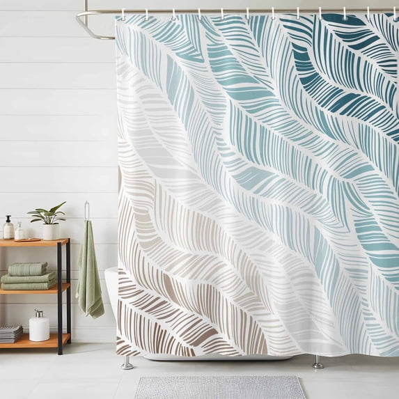 Shower Curtains for Bathroom, Ombre Brown Blue Waterproof Fabric Shower Curtain, Summer Coastal Ocean Sea Beach Wave Decorative Bathroom Curtain for Bathtub, 36"x72", No Hooks Included