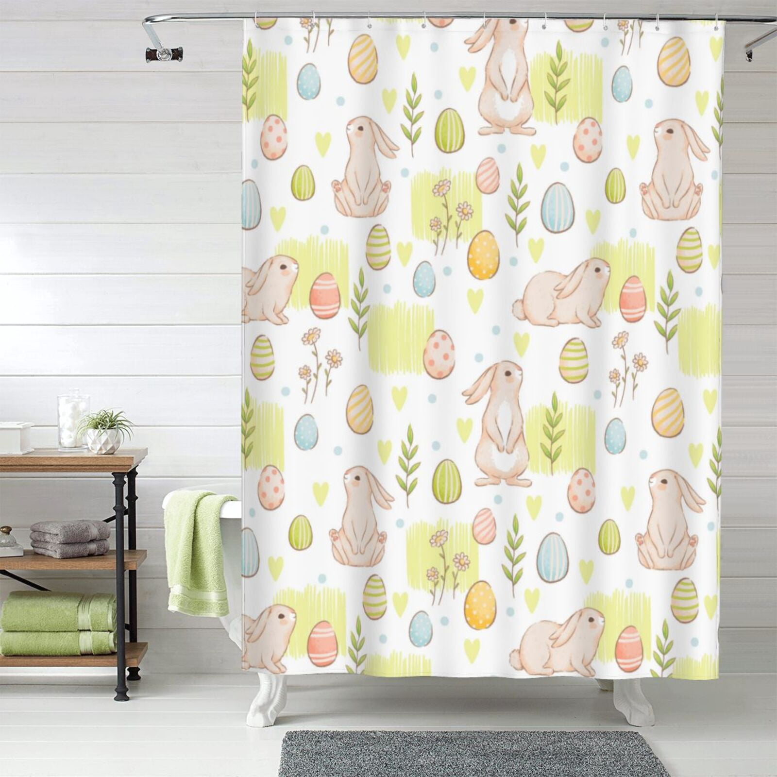 Shower Curtains for Bathroom - Painted Cute Rabbit Flower Eggs Washable