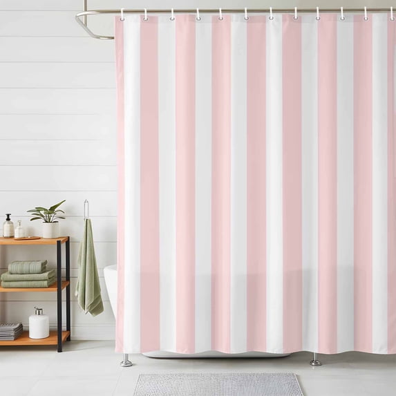 Shower Curtains for Bathroom, Pink Striped Waterproof Fabric Shower Curtain, Modern Farmhouse Pink White Stripes Decorative Bathroom Curtain for Bathtub, 72"x72", No Hooks Included