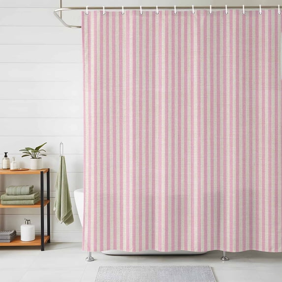Shower Curtains for Bathroom, Pink Striped Waterproof Fabric Shower Curtain, Modern Simple Farmhouse Beige Vintage Decorative Bathroom Curtain for Bathtub, 36"x72", No Hooks Included