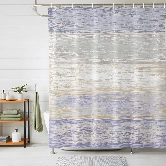 Shower Curtains for Bathroom, Purple Grey Waterproof Fabric Shower Curtain, Farmhouse Gray Barn Wooden Vintage Striped Decorative Bathroom Curtain for Bathtub, 66"x72", No Hooks Included