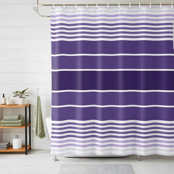 Shower Curtains for Bathroom, Purple Ombre Stripe Waterproof Fabric Shower Curtain, Farmhouse Striped Gradient Decorative Bathroom Curtain for Bathtub, 66"x72", No Hooks Included