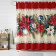 thumbnail image 1 of Shower Curtains for Bathroom, Red Christmas Waterproof Fabric Shower Curtain, Xmas Botanical Poinsettia Blue Balls Decorative Bathroom Curtain for Bathtub, 72"x72", No Hooks Included, 1 of 9