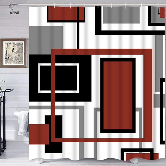 Shower Curtains for Bathroom Red Modern Shower Curtain, Red Geometric Shower Curtain, Waterproof Gray Black and Red Shower Curtain with 12 Hooks, 72" x 72"