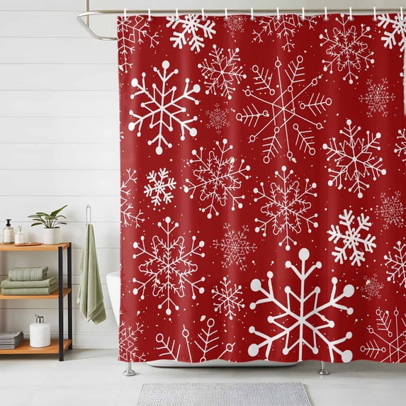 Shower Curtains for Bathroom, Red Snowflake Christmas Waterproof Fabric Shower Curtain, Xmas Snowflake Red Decorative Bathroom Curtain for Bathtub, 36"x72", No Hooks Included