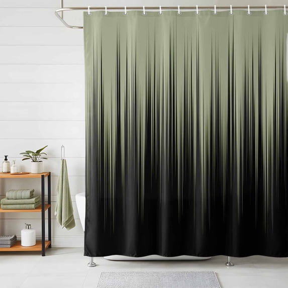 Shower Curtains for Bathroom, Sage Green Black Ombre Waterproof Fabric Shower Curtain, Modern Abstract Striped Gradient Decorative Bathroom Curtain for Bathtub, 72"x72", No Hooks Included