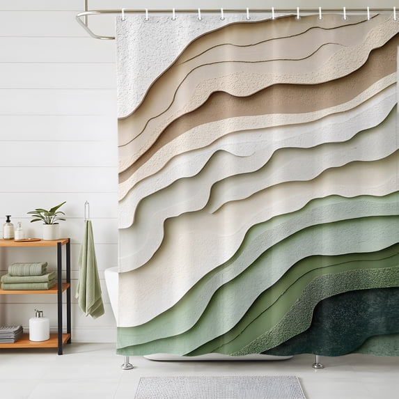 Shower Curtains for Bathroom, Sage Green Ombre Waterproof Fabric Shower Curtain, Modern Abstract Geometric Art Decorative Bathroom Curtain for Bathtub, 66"x72", No Hooks Included