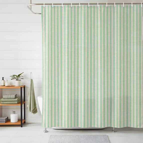 Shower Curtains for Bathroom, Sage Green Striped Waterproof Fabric Shower Curtain, Modern Simple Farmhouse Beige Decorative Bathroom Curtain for Bathtub, 66"x72", No Hooks Included