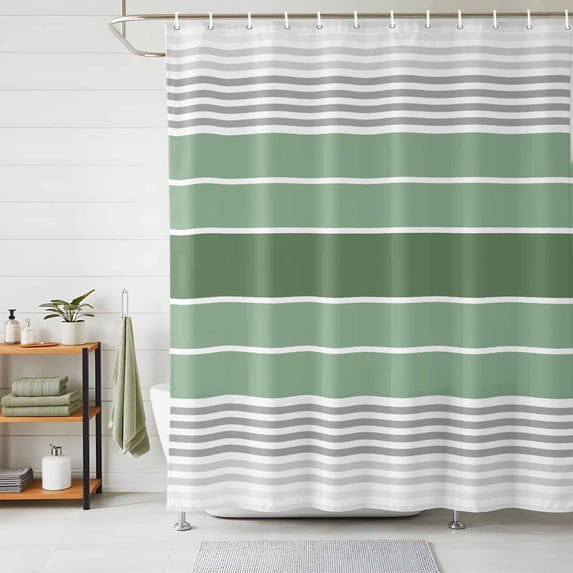 Shower Curtains for Bathroom, Sage Green Stripes Waterproof Fabric Shower Curtain, Modern Spring Abstract Striped Decorative Bathroom Curtain for Bathtub, 36"x72", No Hooks Included