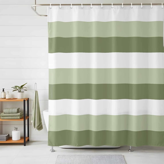Shower Curtains for Bathroom, Sage Green White Striped Waterproof Fabric Shower Curtain, Farmhouse Stripes Decorative Bathroom Curtain for Bathtub, 72"x78", No Hooks Included