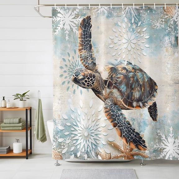 Shower Curtains for Bathroom, Sea Turtle Coastal Waterproof Fabric Shower Curtain, Nautical Summer Beach Starfish Decorative Bathroom Curtain for Bathtub, 36"x72", No Hooks Included