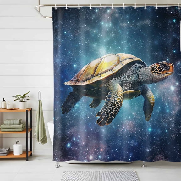 Shower Curtains for Bathroom, Sea Turtle Waterproof Fabric Shower Curtain, Coastal Blue Ombre Star Sky Decorative Bathroom Curtain for Bathtub, 36"x72", No Hooks Included