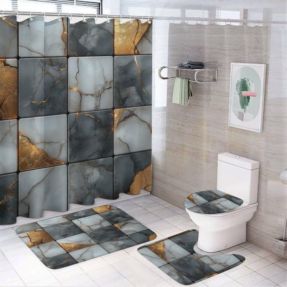 Shower Curtains for Bathroom Sets with Liner, Modern Luxury Marble Pattern Printed on Modern Shower Curtains for Bathroom Set, Great for Master Bath Beach House Home, 72 x 72 inches