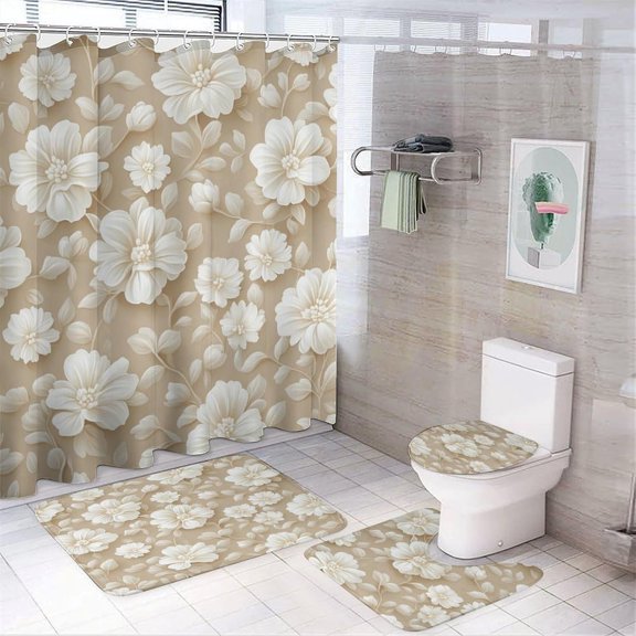 Shower Curtains for Bathroom Sets, White Leaves Pattern Printed on Modern Shower Curtain sets for Bathroom Set, Perfect for Hotel Dorm Spa Home, 72 x 72 inches