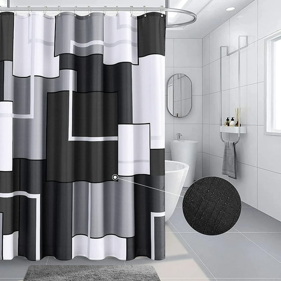 Shower Curtains for Bathroom Shower Curtains Set Modern Geometric Standard Bathroom Curtains Shower Curtain Polyester Heavy Duty for Hotels Bathtubs, 72x84 Black