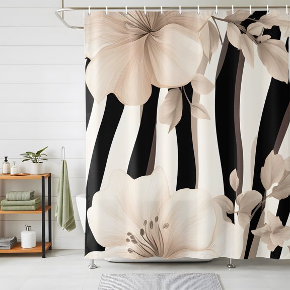 Shower Curtains for Bathroom, Stripes Floral Waterproof Fabric Shower Curtain, Spring Flower Zebra Animal Pattern Floral Decorative Bathroom Curtain for Bathtub, 36"x72", No Hooks Included
