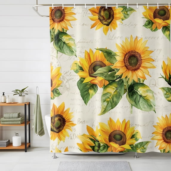 Shower Curtains for Bathroom, Sunflower Vintage Waterproof Fabric Shower Curtain, Spring Summer Flowers Botanical Decorative Bathroom Curtain for Bathtub, 36"x72", No Hooks Included